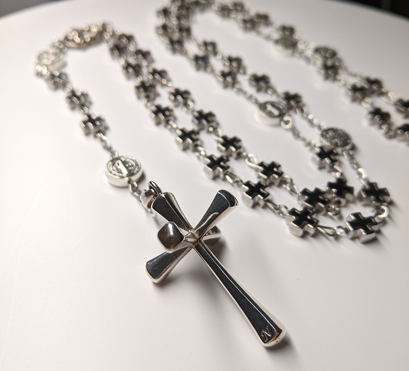 Positive cross alloy rose necklace - Necklaces - Silver Silver