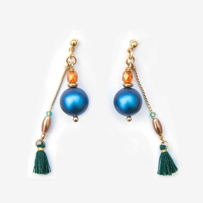 Vintage Perfume Bottle Earrings - Iris, Post Earrings, Clip On Earrings - ต่างหู - โลหะ สีน้ำเงิน