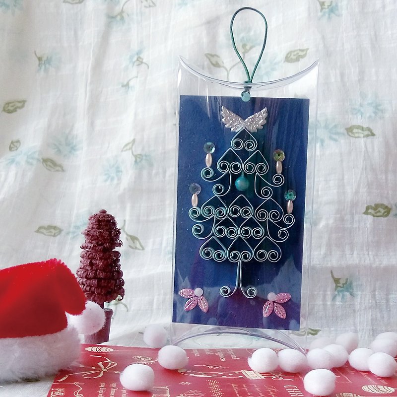 手作りの紙ロールクリスマスカードストラップダークブルーの長い箱 - チャーム - 紙 ブルー