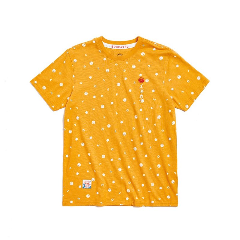 Edo Katsuri Mt. Fuji classic full version LOGO short-sleeved T-shirt - Men's (Orange) #衣衣 - เสื้อยืดผู้ชาย - ผ้าฝ้าย/ผ้าลินิน สีส้ม