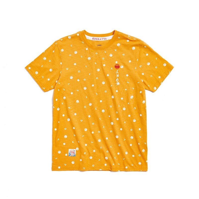 Edo Katsu Japanese style Mount Fuji classic all-over LOGO short-sleeved T-shirt - Men's (orange) #Top - Men's T-Shirts & Tops - Cotton & Hemp Orange