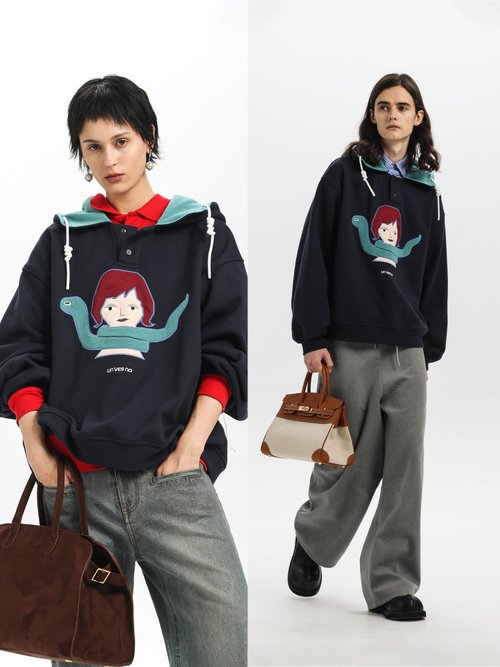 Unvesno 【蛇年限定】三合一功能撞色自發熱抗靜電加絨連帽衛衣Unvesno