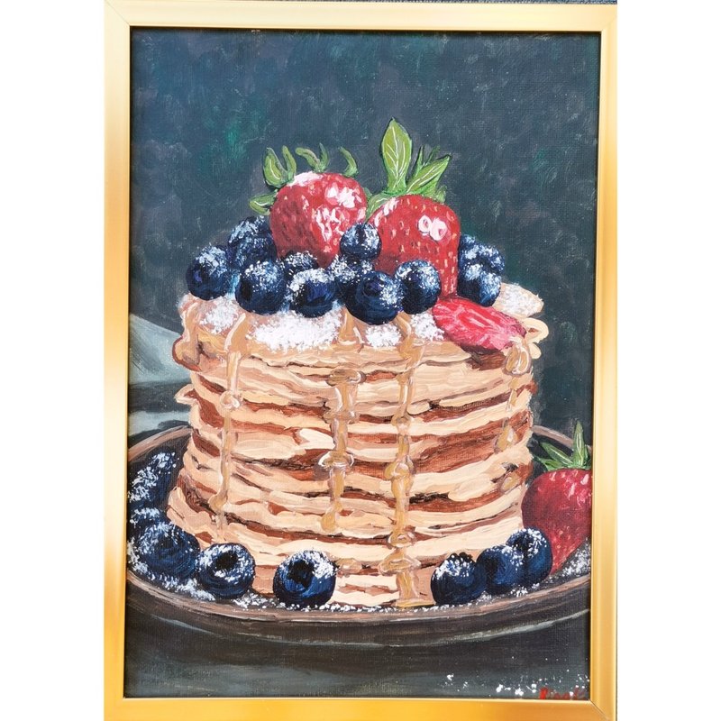 Pancake With Berries Original Framed Wall Art Kitchen Still Life By RinaArtSK - Wall Décor - Other Materials Multicolor