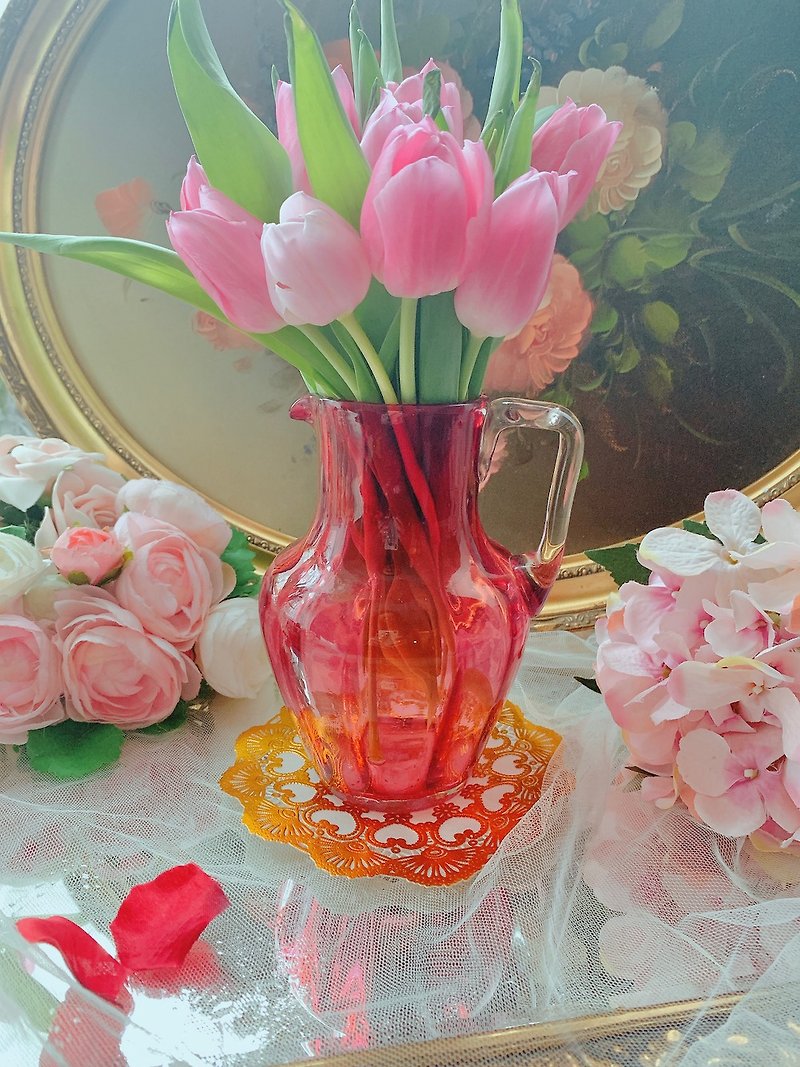 1890年英國製為多麗雅時期桃紅色手工水晶冷水壺花瓶果汁壺花瓶 - 其他 - 水晶 粉紅色