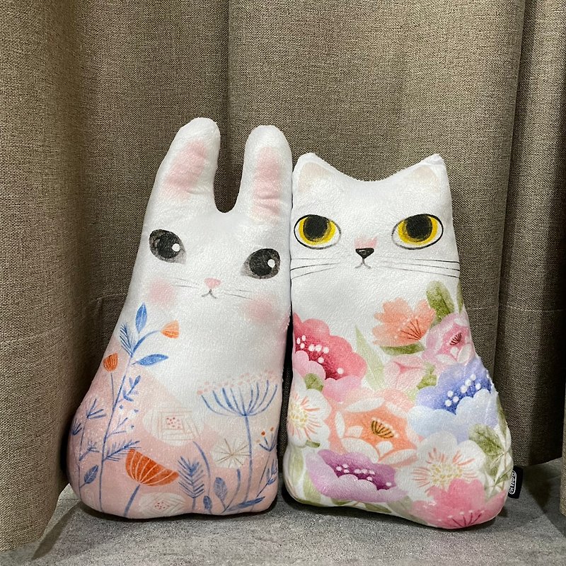 White flower kitty and white bunny | 20*35cm Pillow - Pillows & Cushions - Polyester Multicolor