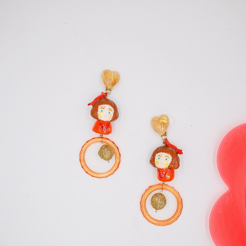 Love in the life clay hand-made earrings constellation series of Cancer - Earrings & Clip-ons - Clay Orange