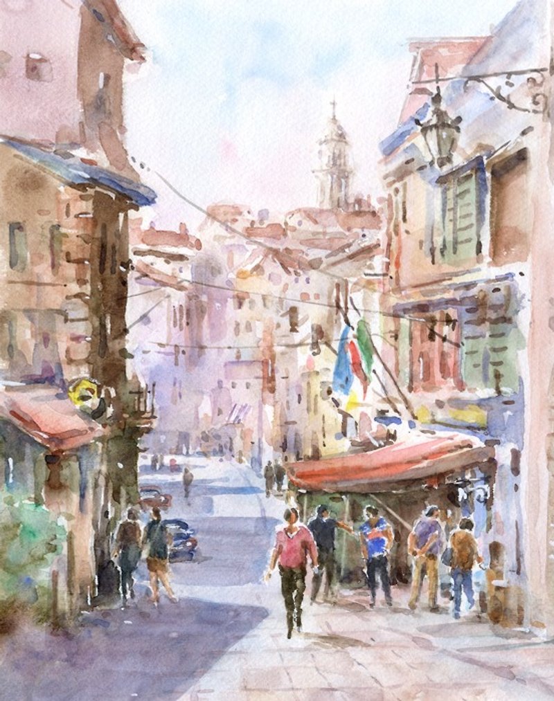 Watercolor town of Volterra · Italy - โปสเตอร์ - กระดาษ สีนำ้ตาล