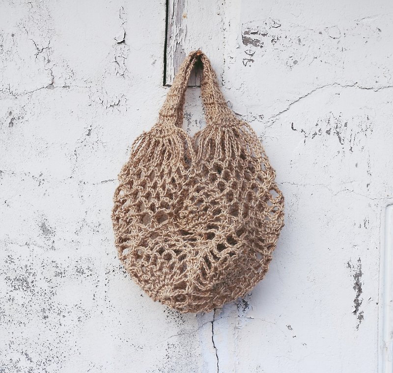 [Customized] Handmade hand-woven / Linen woven mesh bag / bento bag / Linen bag - Handbags & Totes - Cotton & Hemp Khaki
