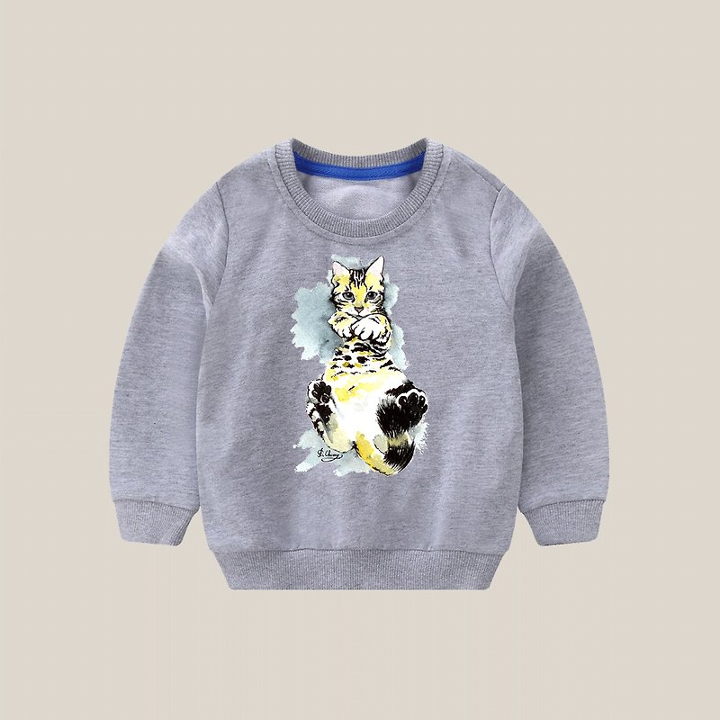 Cat hides in clothes long sleeve cotton T - Tops & T-Shirts - Cotton & Hemp Gray