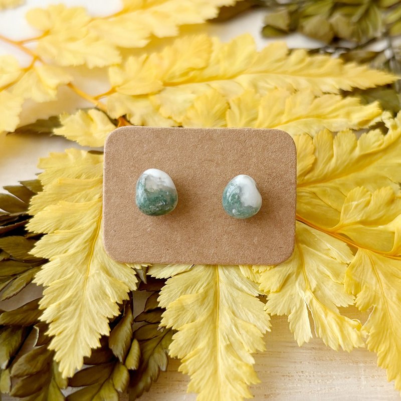 Shiguang-Natural Ore Earrings-Aquatic Agate 09 - Earrings & Clip-ons - Semi-Precious Stones Green