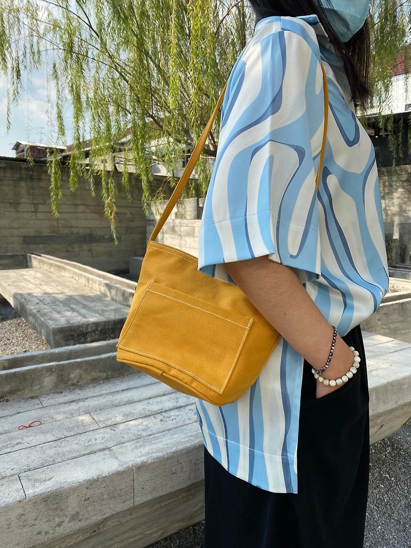Mini Mustard Canvas Cozy Bag / Shoulder bag / 泰國包包 /泰國設計 - กระเป๋าแมสเซนเจอร์ - ผ้าฝ้าย/ผ้าลินิน ขาว