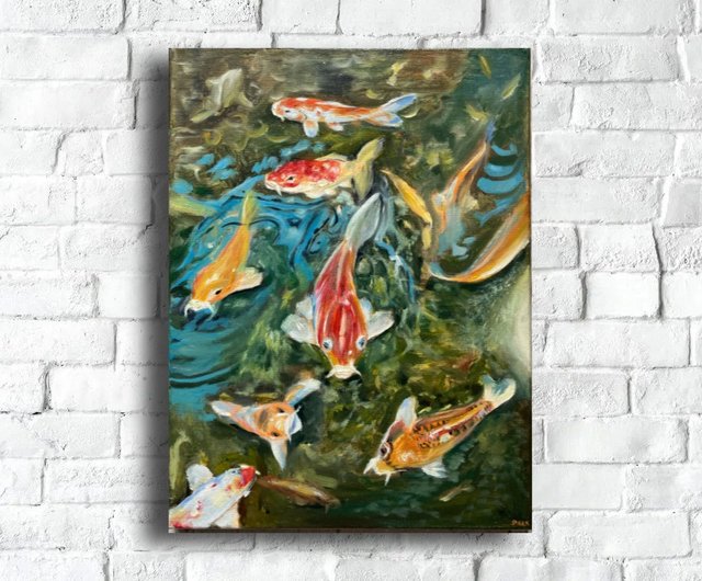 鯉の絵オリジナル、キャンバスに油絵、日本の壁の装飾