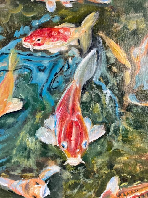 鯉の絵オリジナル、キャンバスに油絵、日本の壁の装飾
