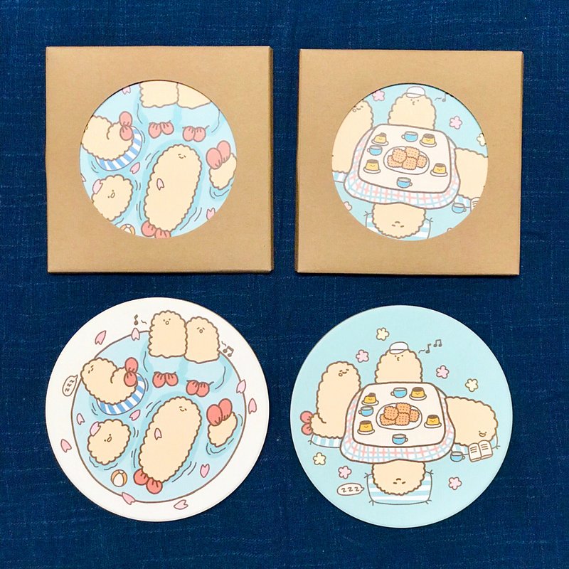 Full of fried shrimp / ceramic absorbent coaster (2 types in total) - Coasters - Pottery 