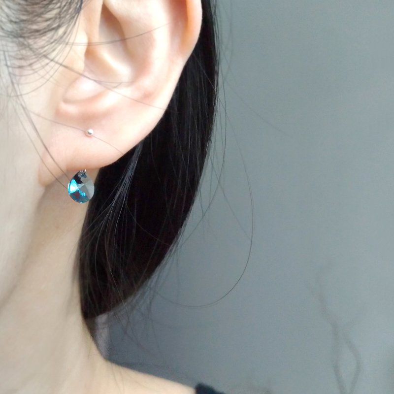 se005-清澈-施華洛世奇藍水晶 純銀耳針耳環 - 耳環/耳夾 - 寶石 藍色
