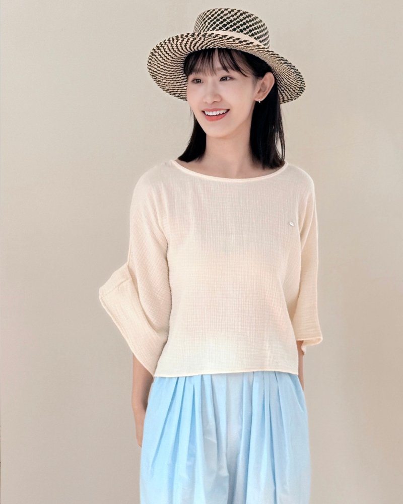 witharch棉紗連袖上衣-杏 - 女上衣/長袖上衣 - 棉．麻 卡其色