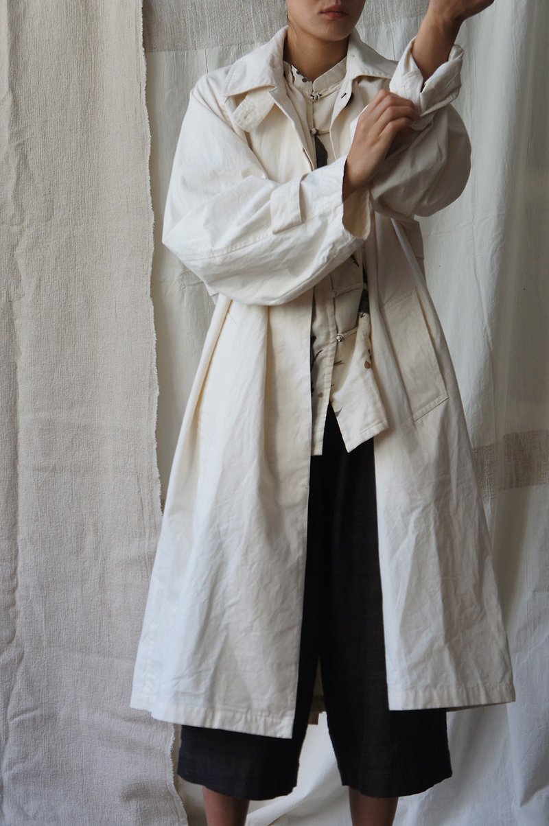raw cotton oversized trench coat raw cotton oversized trench coat - Women's Blazers & Trench Coats - Cotton & Hemp White