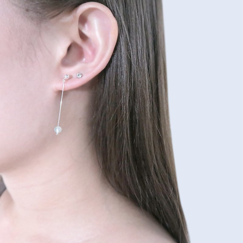 葡萄石 流光耳針(小)-925純銀天然石耳環 - 耳環/耳夾 - 純銀 