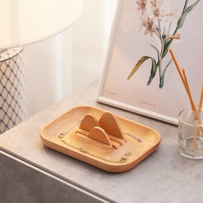 [Hot Selling Goods] Mountain and Sea Storage Tray Entrance Desk Stationery Small Item Storage Can Be Customized - Storage - Wood Brown