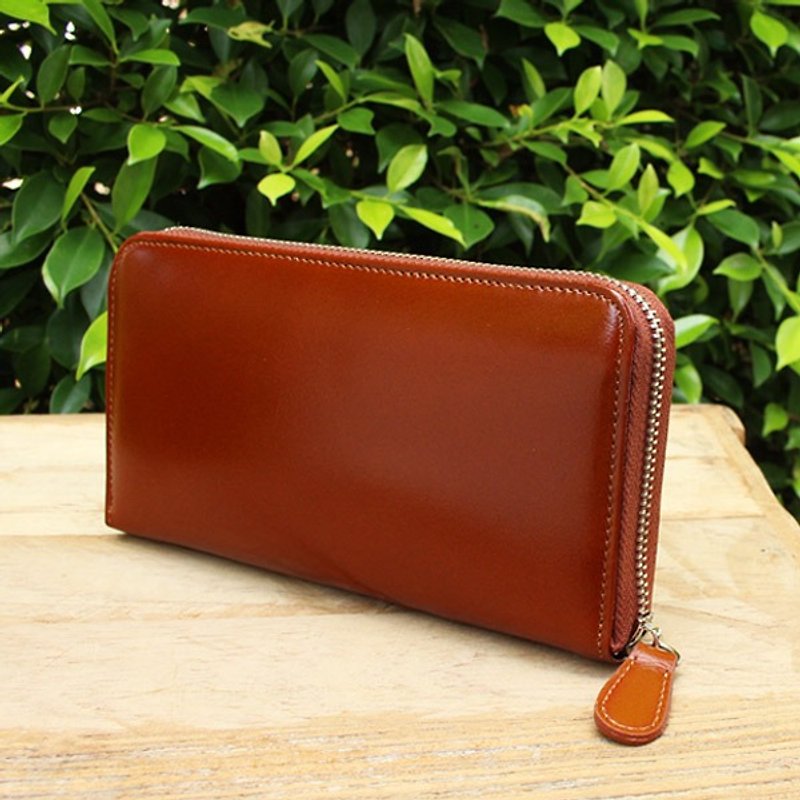 真皮 錢包 - Leather Wallet - Zip Around Basic - Tan (Genuine Cow Leather) / Long Wallet