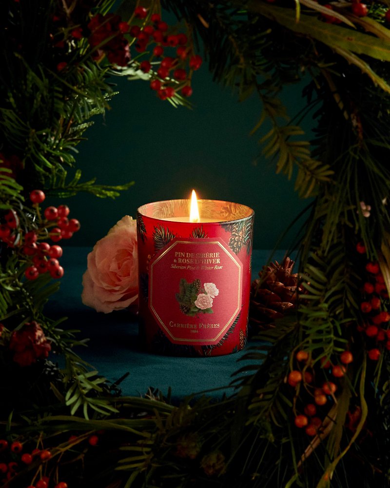 Carrière Frères Siberian cypress x winter rose limited edition scented candle - Candles & Candle Holders - Pottery Red