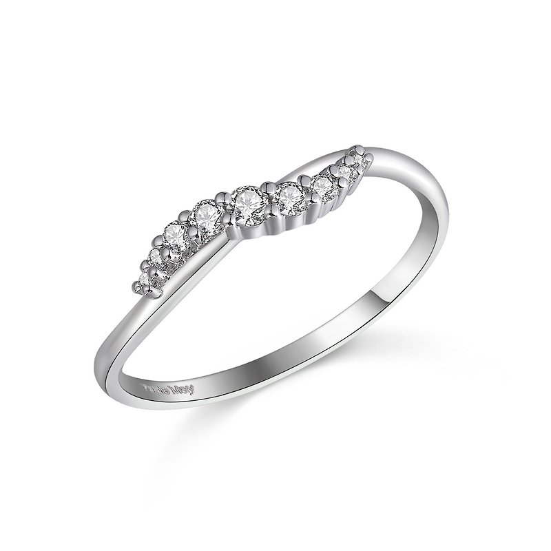 18k White Gold Wave Natural Diamond Band - Custom Jewellery - R007 - แหวนทั่วไป - เพชร สีเงิน