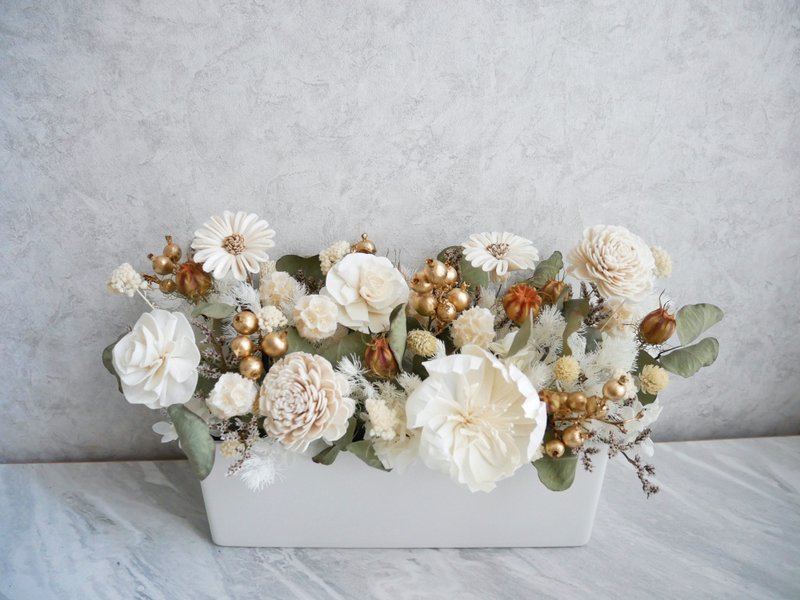 Long potted large dry potted flower [pure white flowing gold] opening ceremony/new home/congratulation potted flower/housewarming ceremony - ตกแต่งต้นไม้ - พืช/ดอกไม้ ขาว