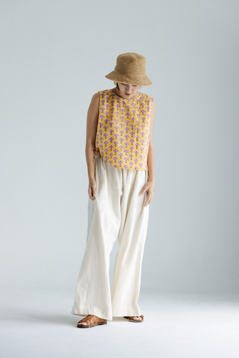 KALAKAR handwoven design wide pants_white - กางเกงขายาว - ผ้าฝ้าย/ผ้าลินิน ขาว