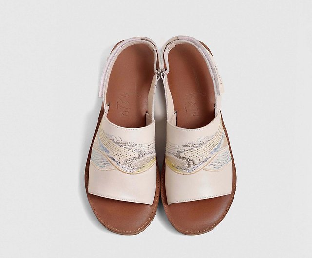 Embroidered one-word wide sandals-Mountain Dreamland/Off-white - Shop Hsiu  Handmade Embroidered Shoes Sandals - Pinkoi