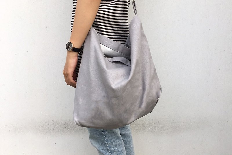 2 way canvas tote bag-Gray No.2 - Messenger Bags & Sling Bags - Cotton & Hemp Gray