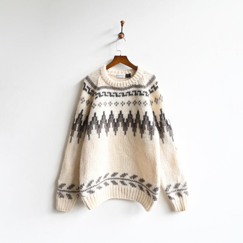 [Egg Plant Vintage] Igloo Pure Wool Thick Wool Totem Vintage Sweater - สเวตเตอร์ผู้หญิง - ขนแกะ 