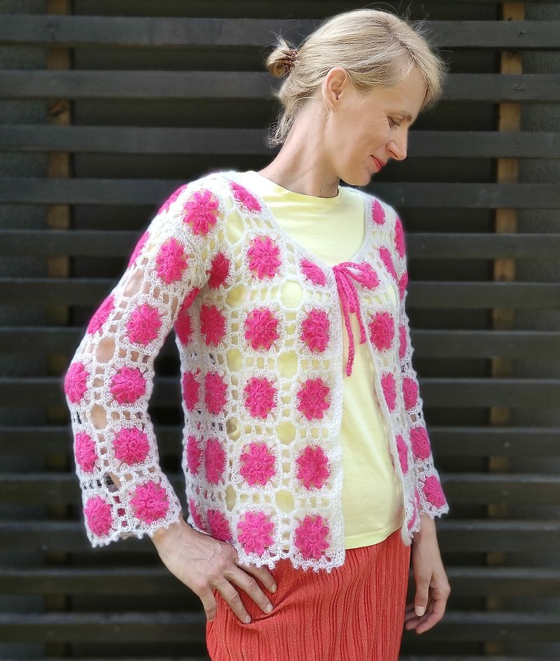Light handmade cardigan - Women's Sweaters - Silk Pink