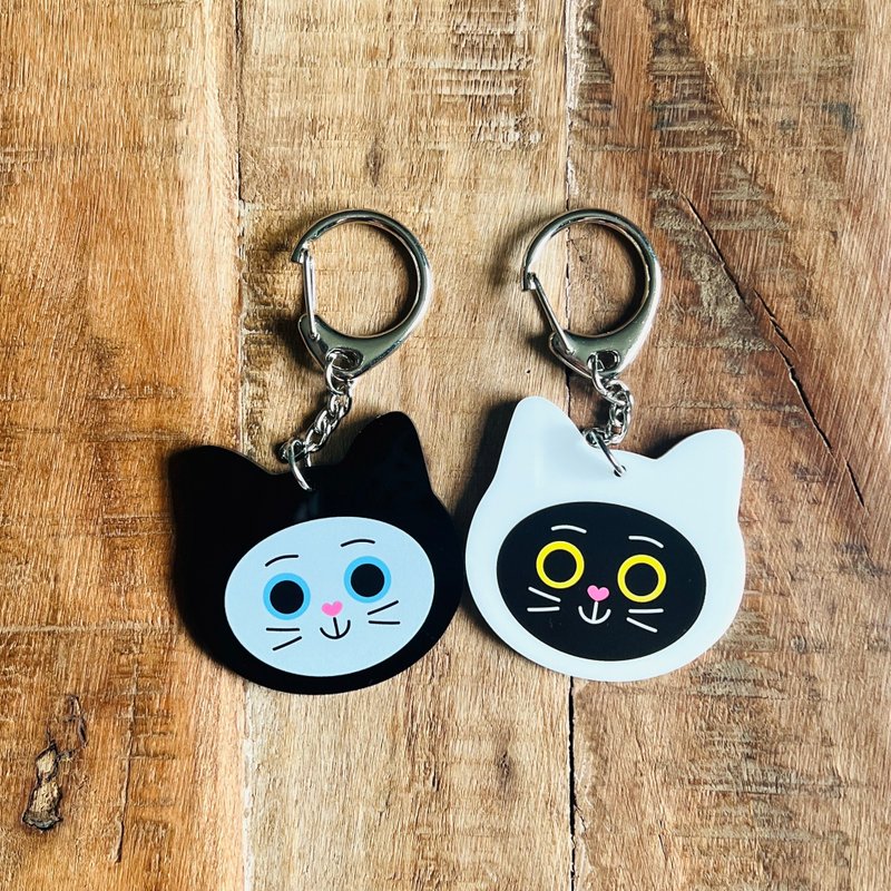 Ping Ping Pong/Black and White Cat/ Acrylic Keychain - Keychains - Acrylic Multicolor