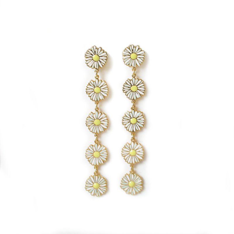 Long Daisy Earring - Earrings & Clip-ons - Precious Metals Multicolor