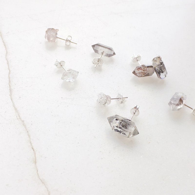 / Mio / Herkimer Diamond 925 Silver Earrings Single Piece - Earrings & Clip-ons - Semi-Precious Stones Transparent