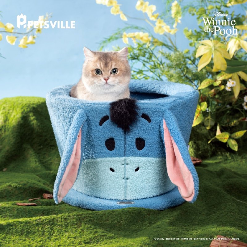 【預購優惠中】PETSVILLE&迪士尼_屹耳旋轉杯貓窩 - 貓跳台/貓抓板 - 聚酯纖維 藍色