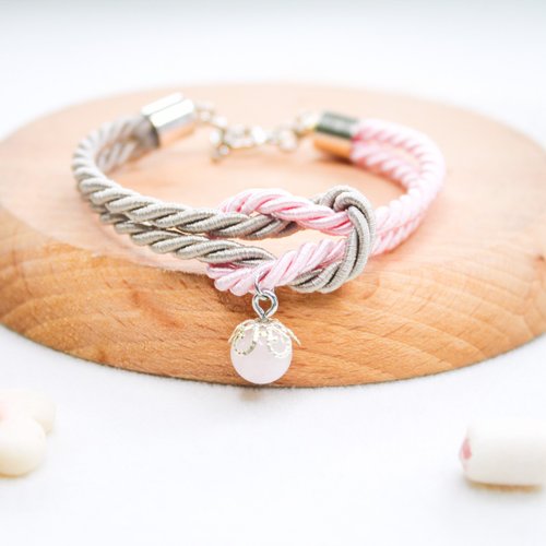 Naminostudio Mashmallows Rope Bracelet with Lucky Stone - Grey & Pink