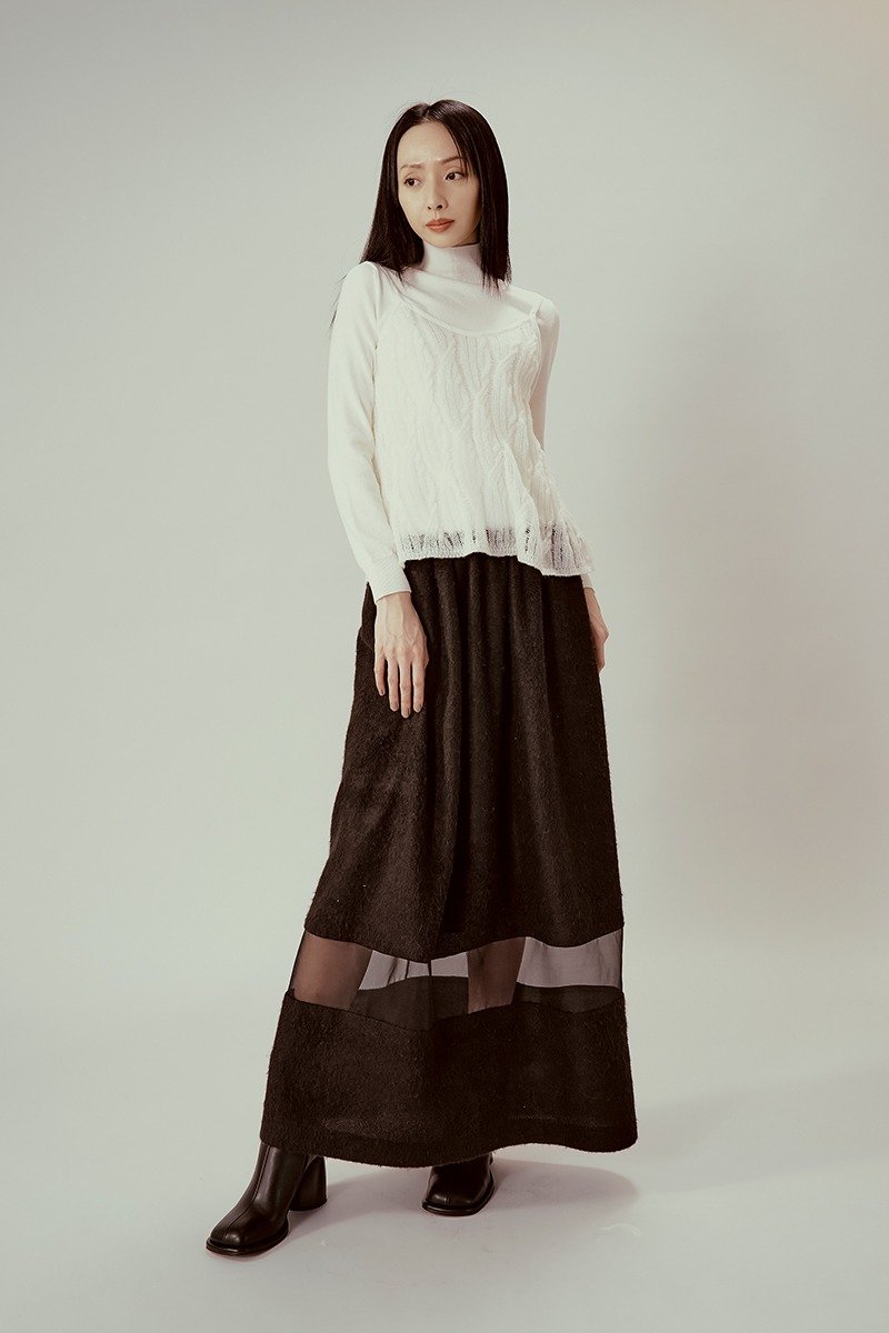 Black Woolen Ukrainian Yarn Skirt - Skirts - Wool White