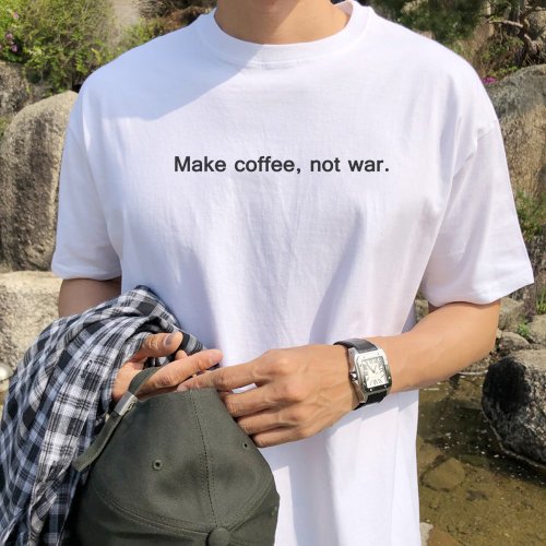 hipster Make coffee not war 短袖T恤 白色 咖啡文青文字英文格言手工
