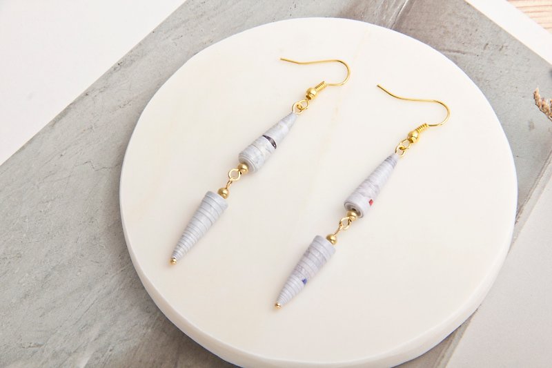 Silver gray long awl gold beads earrings - Earrings & Clip-ons - Paper Gray