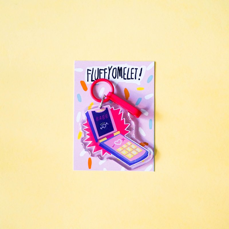 Fluffy Omelet - พวงกุญแจ เข็มกลัด และโฟนกริป ลาย Babe Phone - เข็มกลัด - อะคริลิค สึชมพู