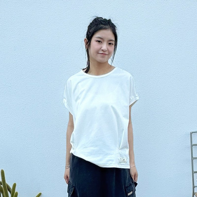 Hana Mokuba 圓領落肩抓皺上衣 - 女上衣/長袖上衣 - 其他材質 