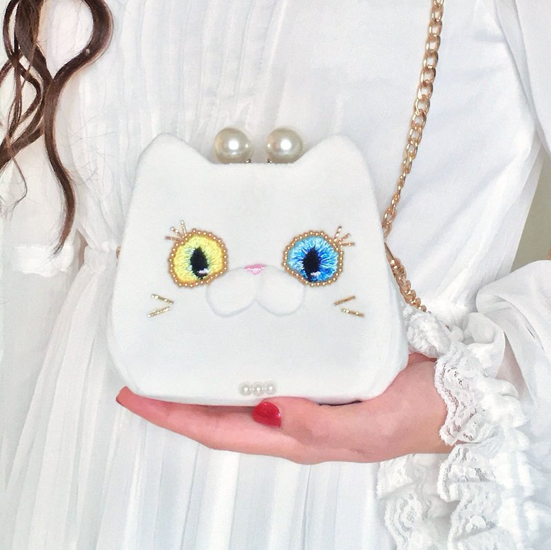 Mrs. White Cat Short Wallet Wallet Multifunctional Small Waste Bag Wallet with Different Color Eyes - Wallets - Polyester White