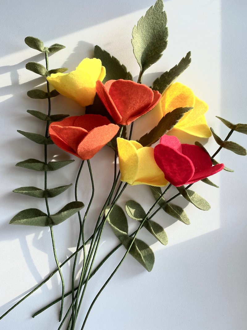 其他材質 乾燥花/永生花 紅色 - Bouquet of California poppies, felt flowers, gift for a friend