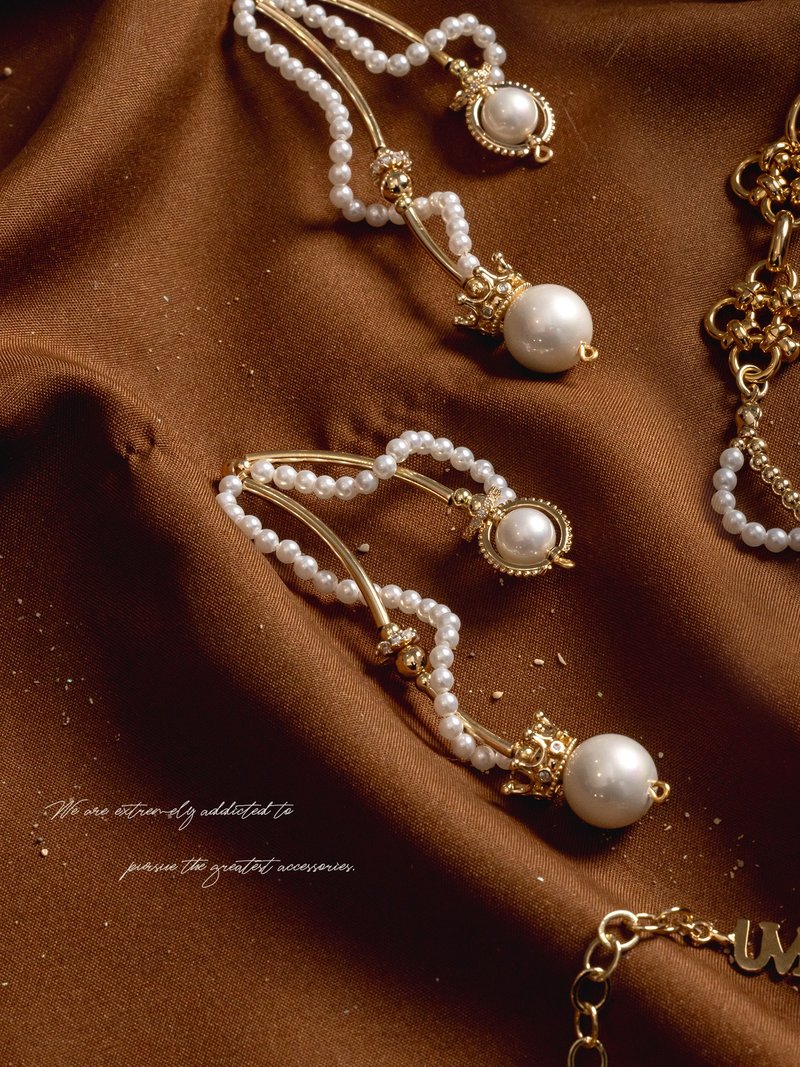 Soul resonance. MUCHAT handmade 14KGP crown surround pearl sterling silver needle earrings - ต่างหู - โลหะ ขาว