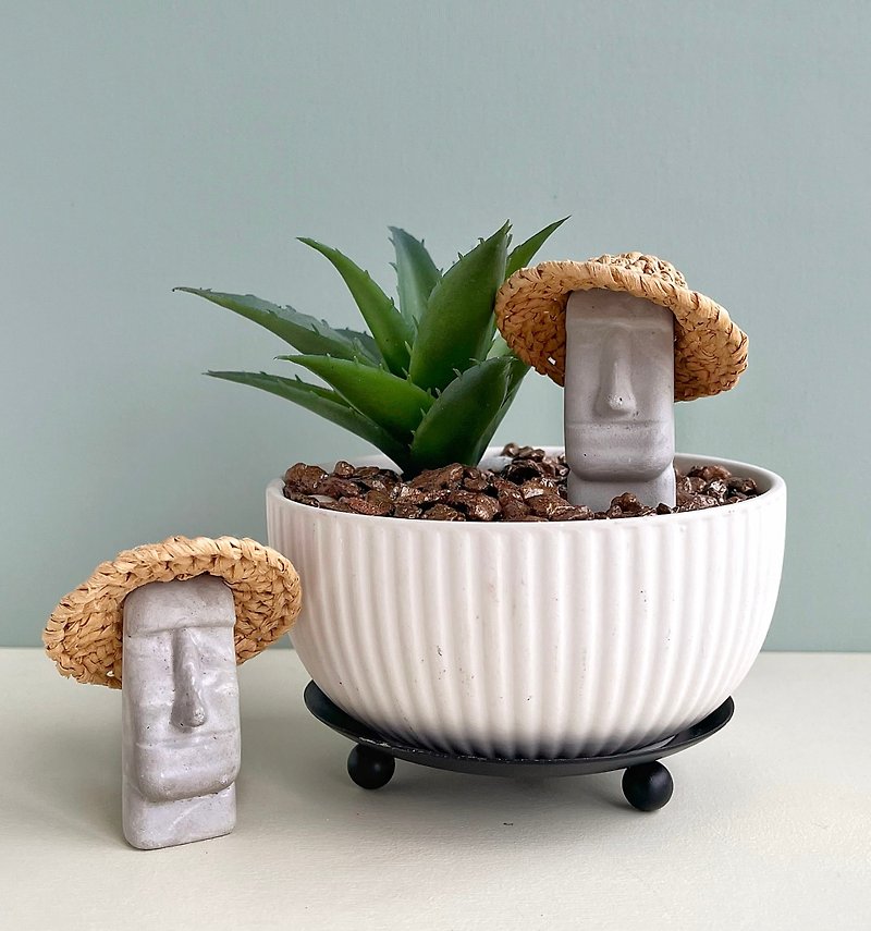2pc Moai Green Garden Succulent pot, Gardening Ornaments, Creative gift - Pottery & Ceramics - Clay Gray