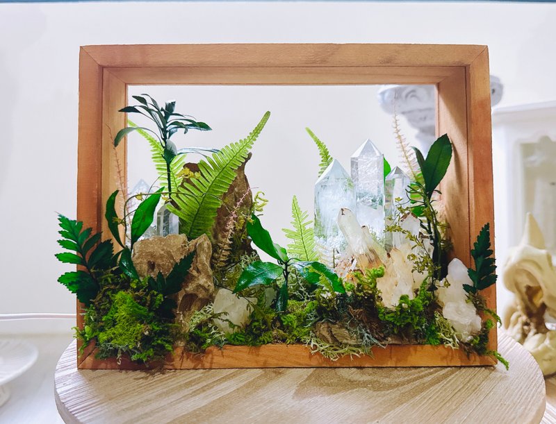 白水晶柱 仙境物語 侏羅紀。永生葉材綠植栽 - 盆栽/植栽 - 水晶 白色