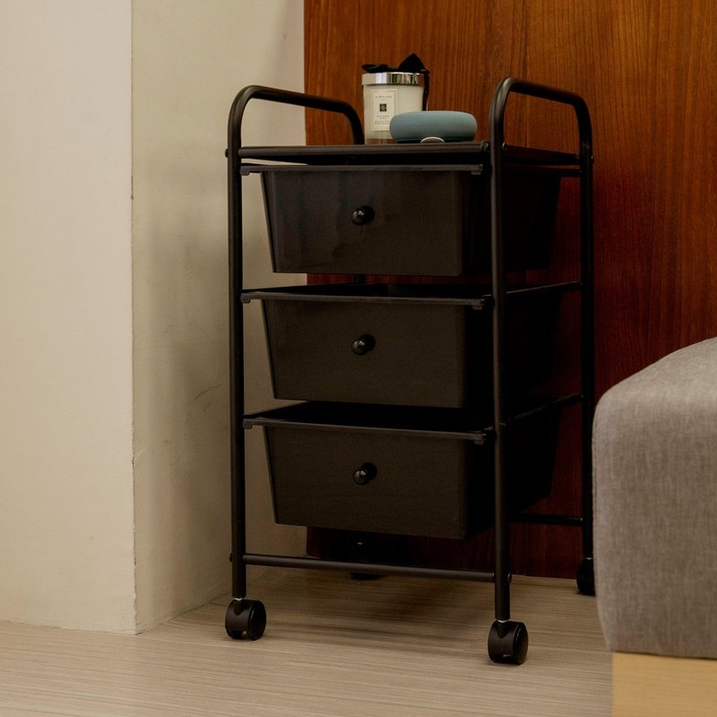 【ikloo】純黑色系三層收納抽屜車 - 居家收納/收納盒/儲物盒 - 其他材質 