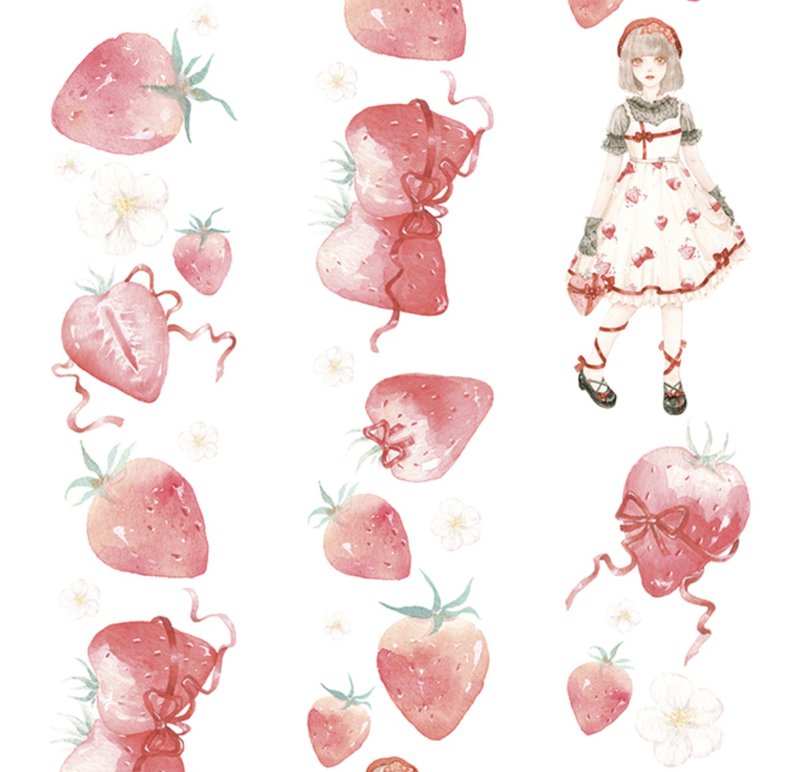 strawberry strawberry doll and paper tape collage material - มาสกิ้งเทป - กระดาษ สึชมพู