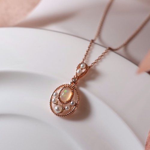 NOW jewelry 天然蛋白石 日式精品設計款 柔美玫瑰金 純銀項鍊 禮物首選